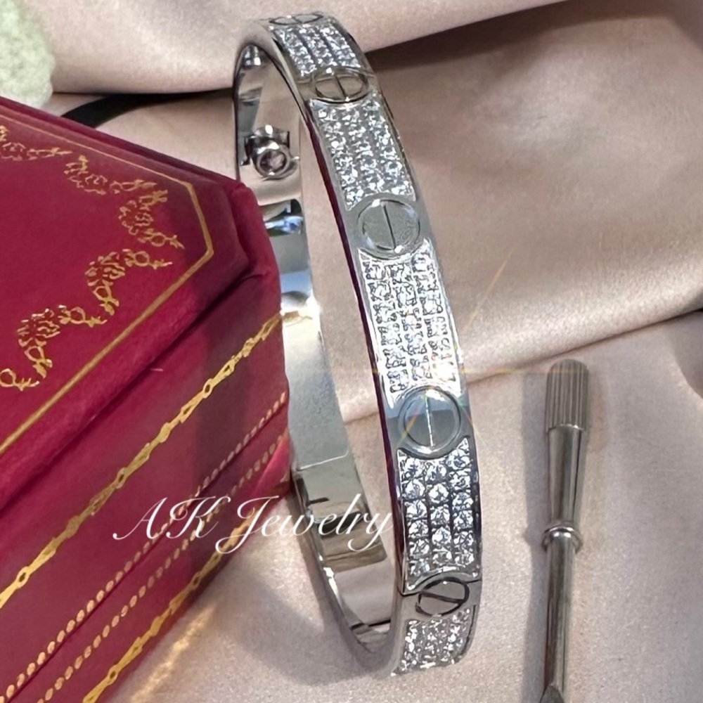 💎LUXURY Pave Silver Screw & Diamond Style Design Bracelet, Bangle, Cuff, Unisex